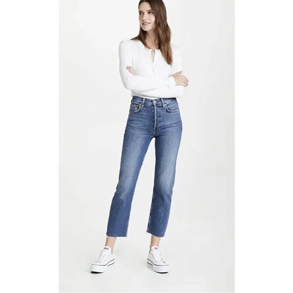 RE/DONE 70's stovepipe ultra high rise straight leg jeans button fly size 26 - Picture 1 of 10